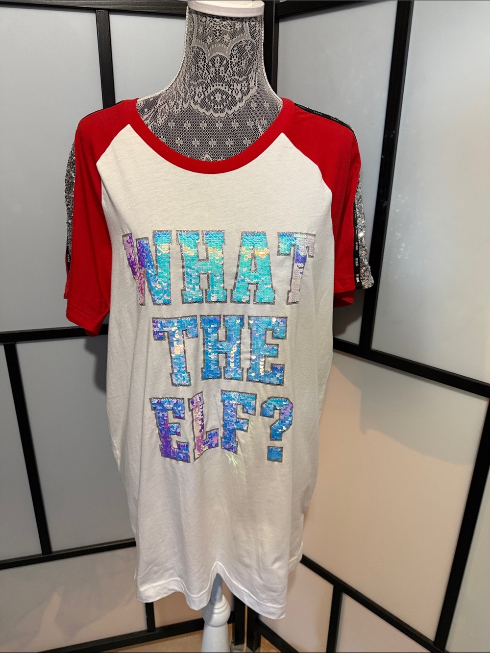 Red & White Sequin Sleeve Holiday Tee